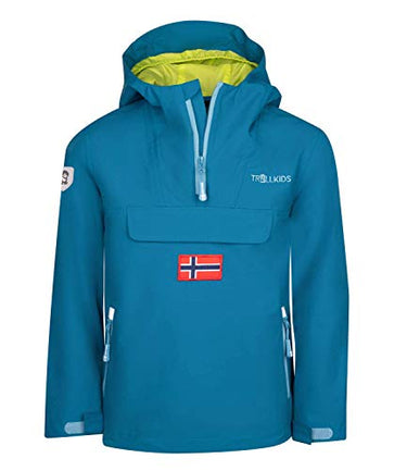 Trollkids children's slip-on parka Bergen, petrol green/lime, on sale